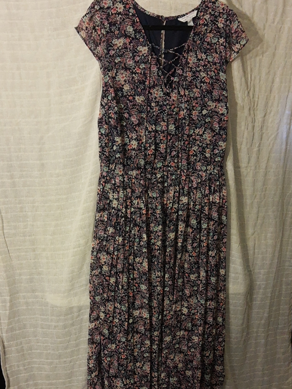 Ashley Nell Tipton Floral Maxi Dress in Navy with Pink and Cream Accents